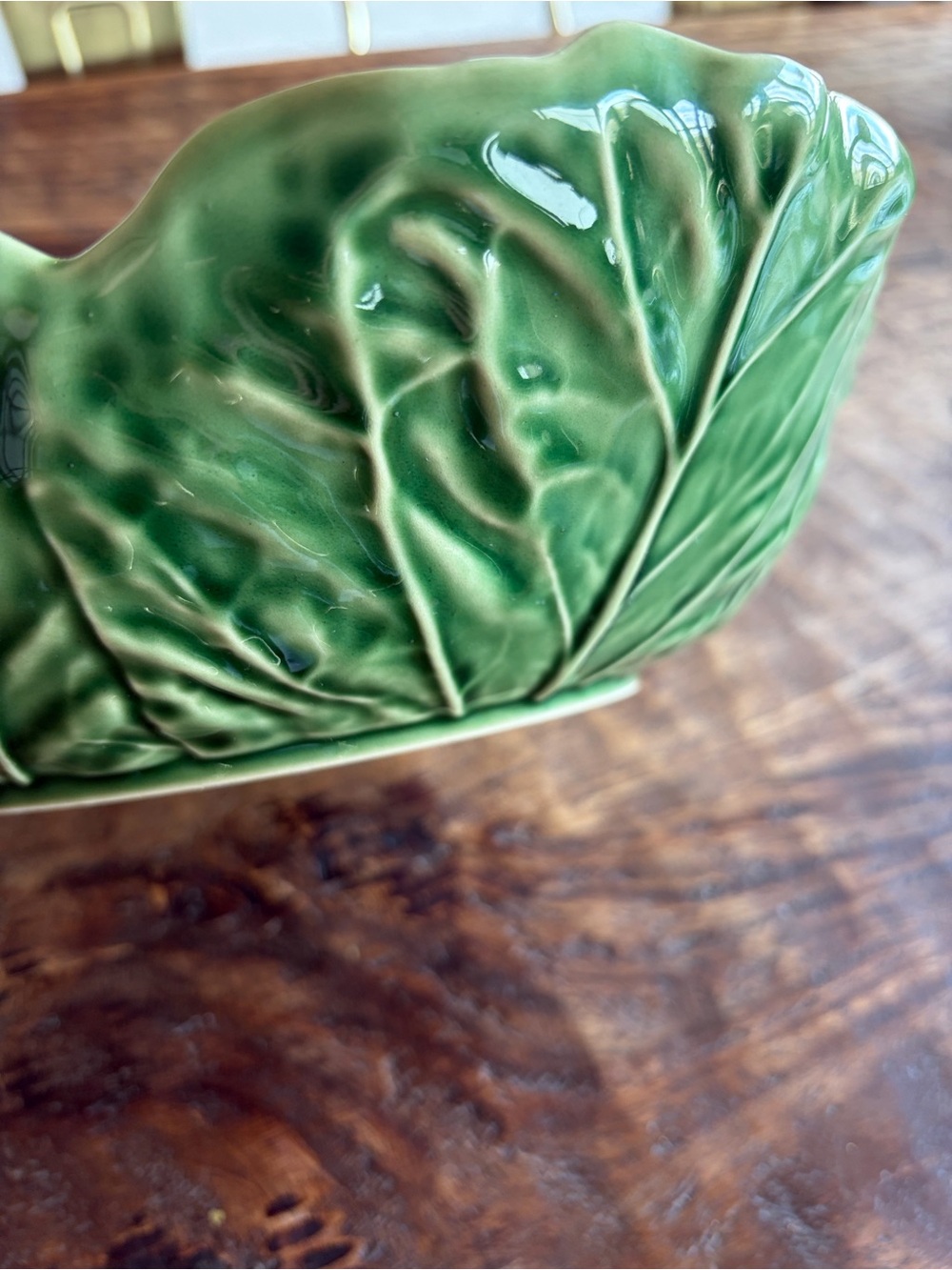 Bordallo Pinheiro Portugal Large Cabbage Serving Bowl Green Majolica 11" - Picture 5 of 6